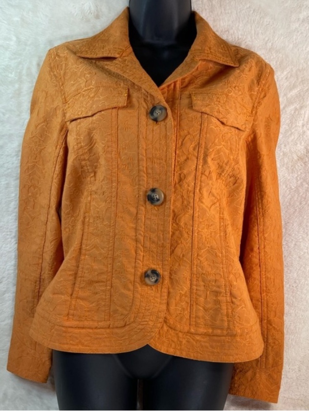 Coldwater Creek Size 10 Burnt Orange Embroidered Blazer Fall Career Jacket
